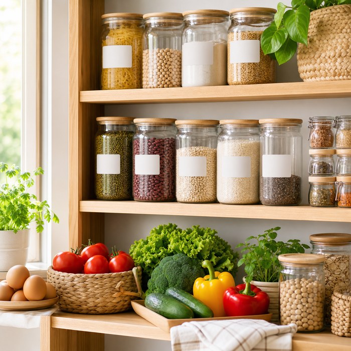 Despensa organizada con ingredientes
